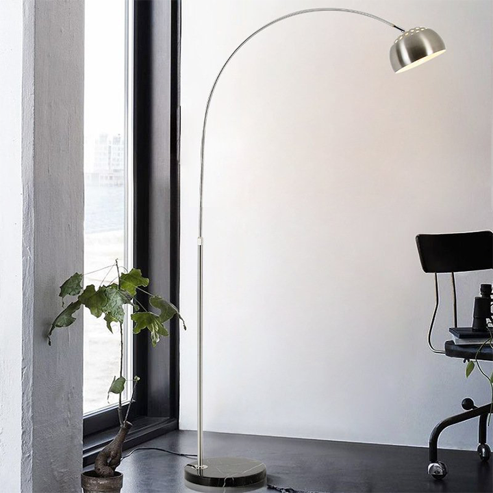 Đèn Đứng Dáng Cong. Đèn Phòng Khách, Đèn Decor Trang Trí, Đèn Cây Đứng Màu Trắng Bạc cao 180 cm