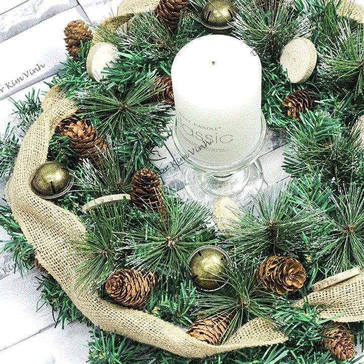 Vòng Tròn Nến Giáng Sinh DN142 40cm Vòng Nến Vintage Trang Trí Noel