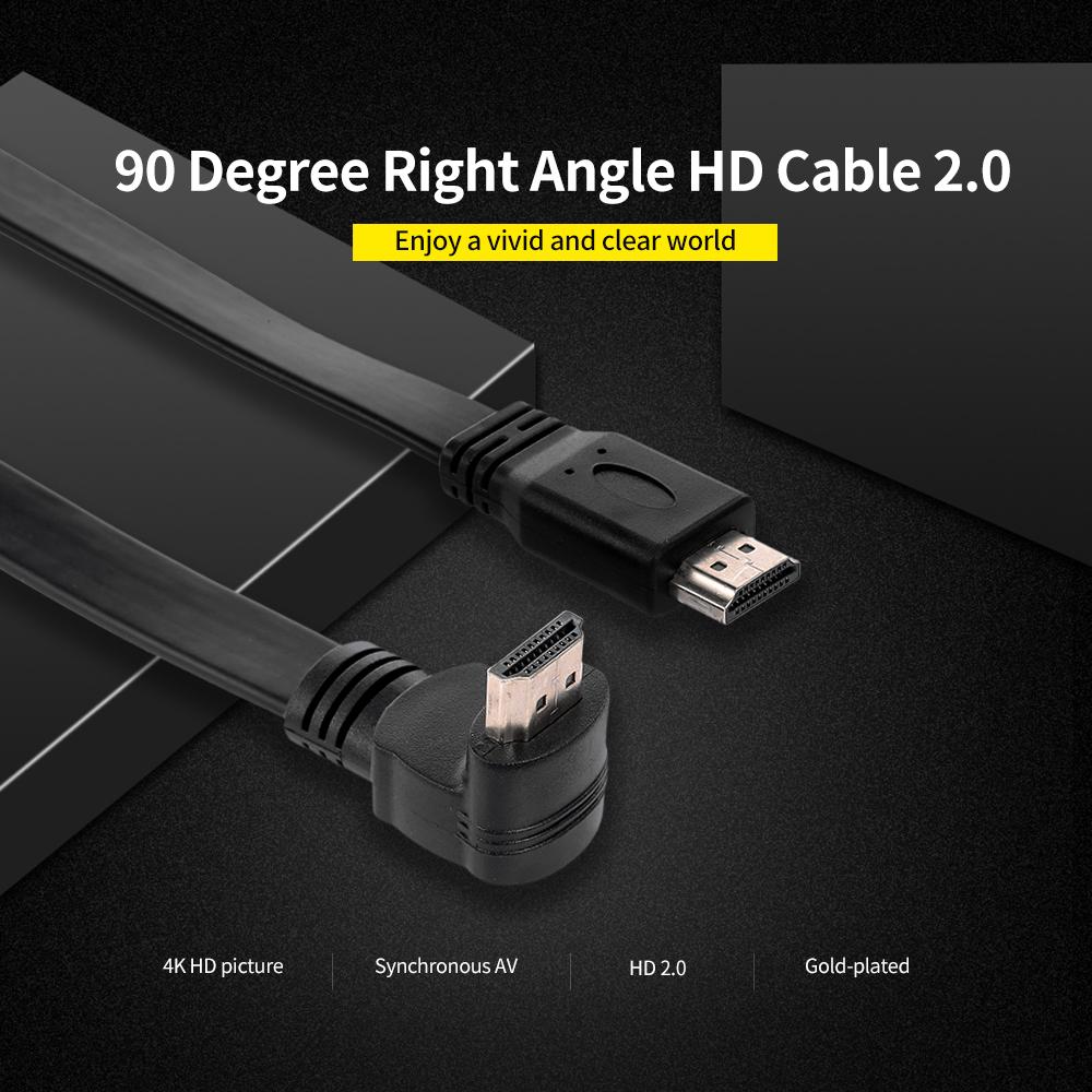 HD Cable HD Male to 90 Degree Right Angle HD Male High Speed 4K 3D Gold-plated Connectors Support 1080P for PC Laptop