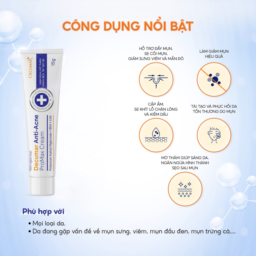 Kem Ngừa Mụn, Mờ Thâm,Ngừa Sẹo,Tái Tạo Da Decumar Anti-Acne Promax Cream 15g