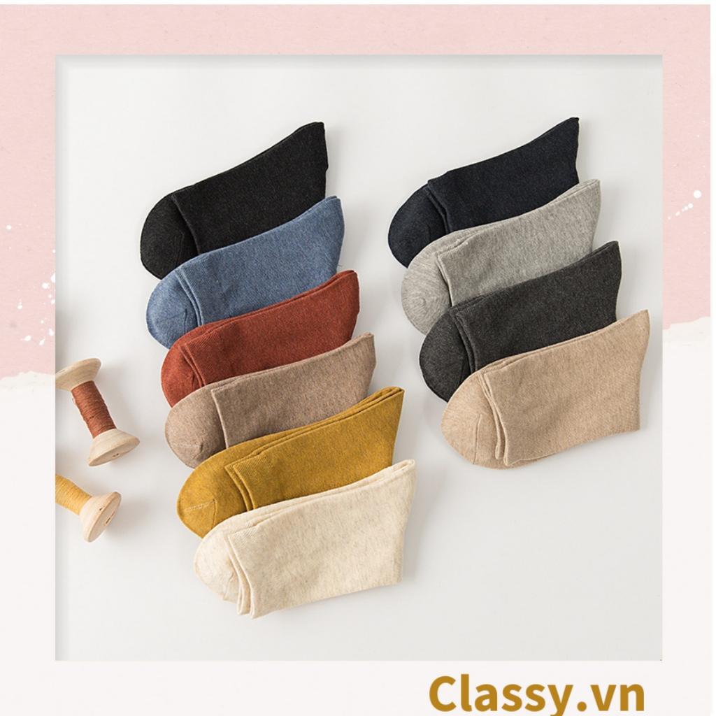 Combo 2 đôi tất cotton cổ cao Classy trơn nhiều màu G1401