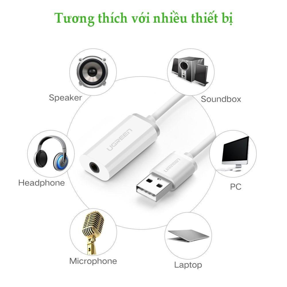 Bộ chuyển đổi USB sang cổng âm thanh 3.5mm UGREEN US206 30712 màu trắng - Hàng chính hãng