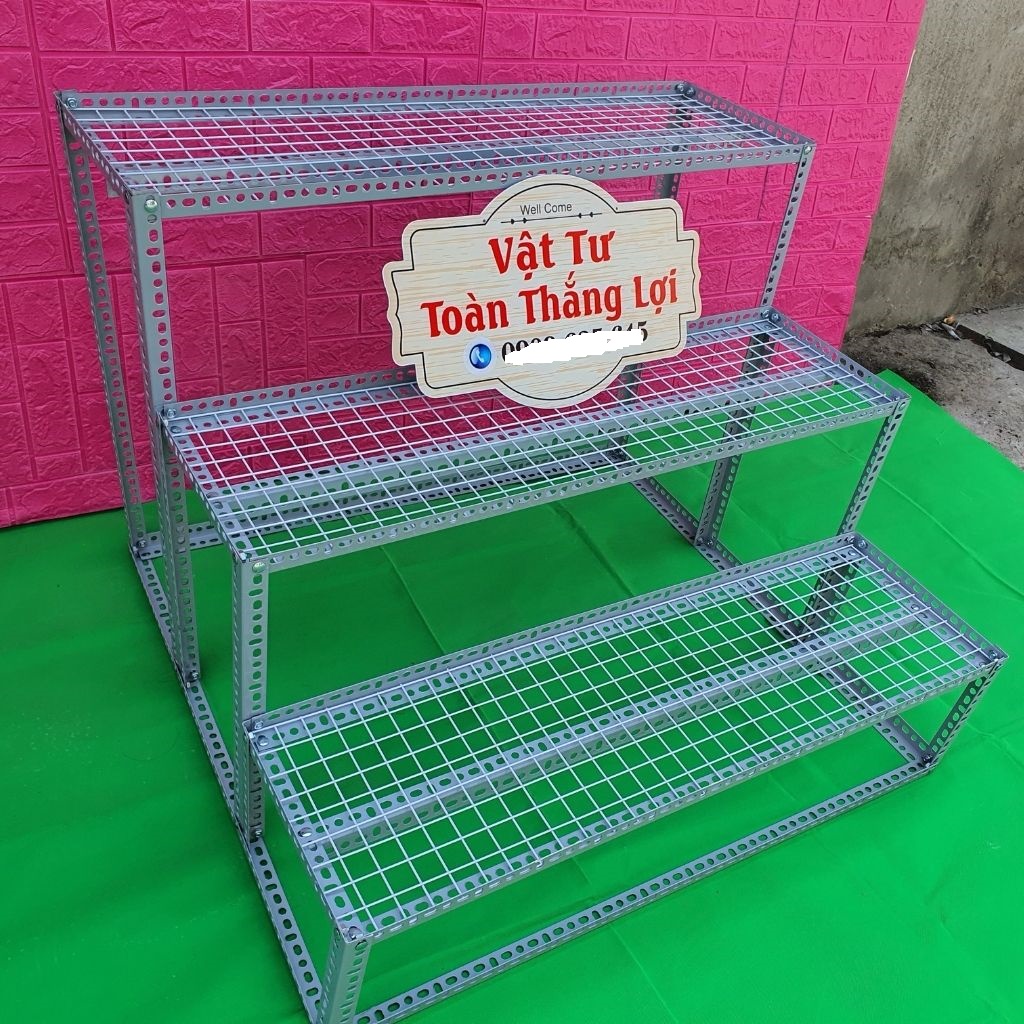 Kệ Sắt V lỗ Bậc thang 3 bậc khung V3x3cm ( Bậc Cao 30cm_60cm_90cm) Vỉ lưới sắt làm bậc rộng 30cm x dài 1m