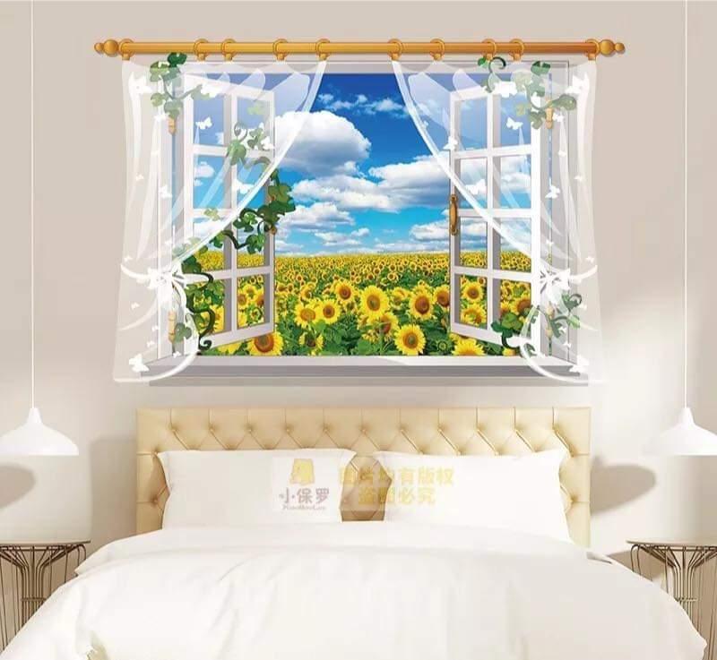 DECAL DÁN TƯỜNG CỬA SỔ VÀ CHÂN TƯỜNG HƯỚNG DƯƠNG VÀNG - HP870