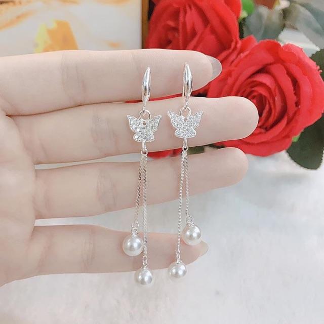 BÔNG TAI BƯỚM BẠC TA TREO QUẢ DÀI