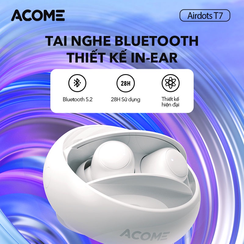 Tai nghe Không Dây Bluetooth ACOME Airdots T7 TWS Tai Nghe Không Dây Cảm Ứng thiết kế In-ear Bluetooth 5.2 - Hàng Chính Hãng