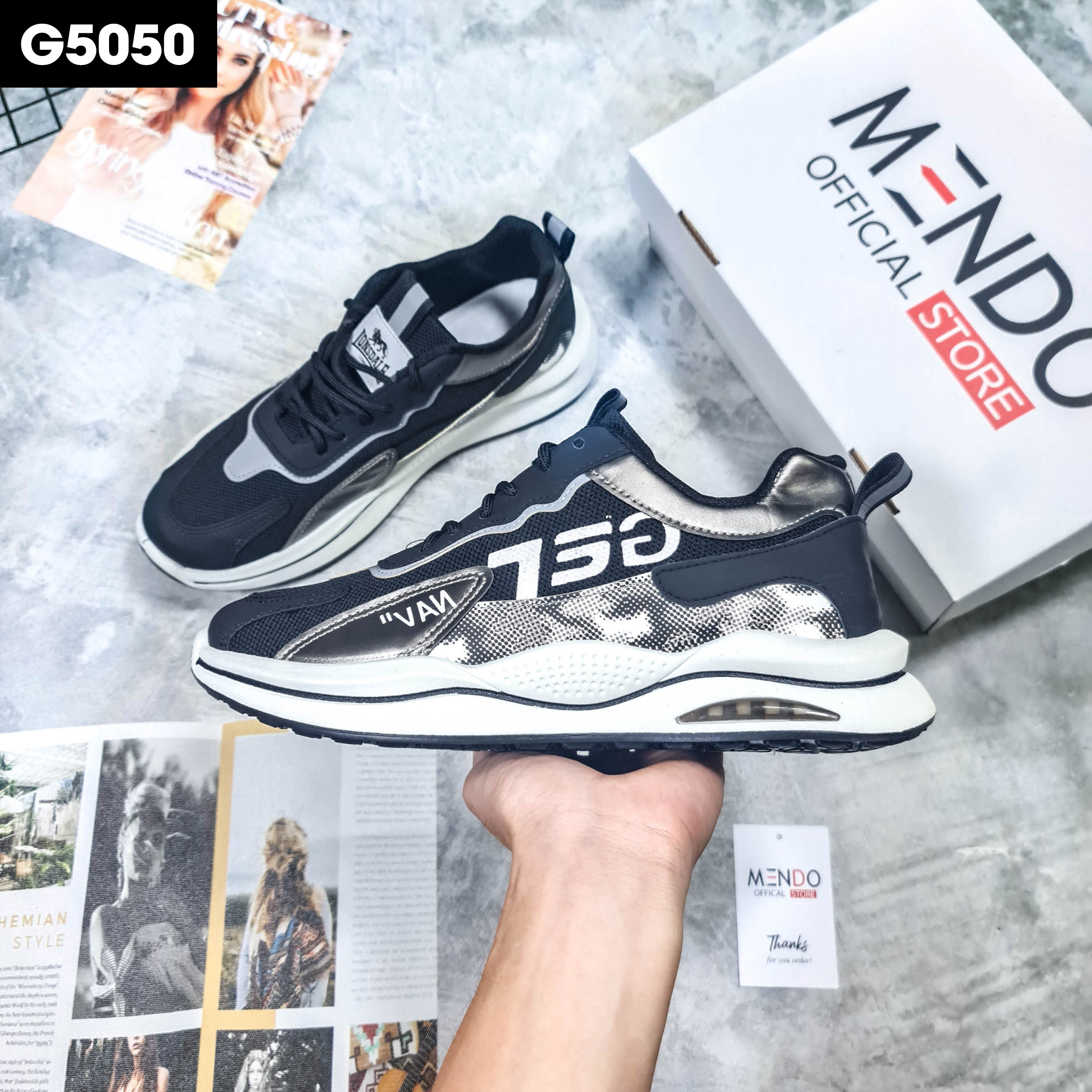 Giày Thể Thao Nam MENDO - Giày Sneaker Màu Kaki - Xám - Đen, Giúp Tăng Chiều Cao Tự Tin Ra Ngoài- G5040