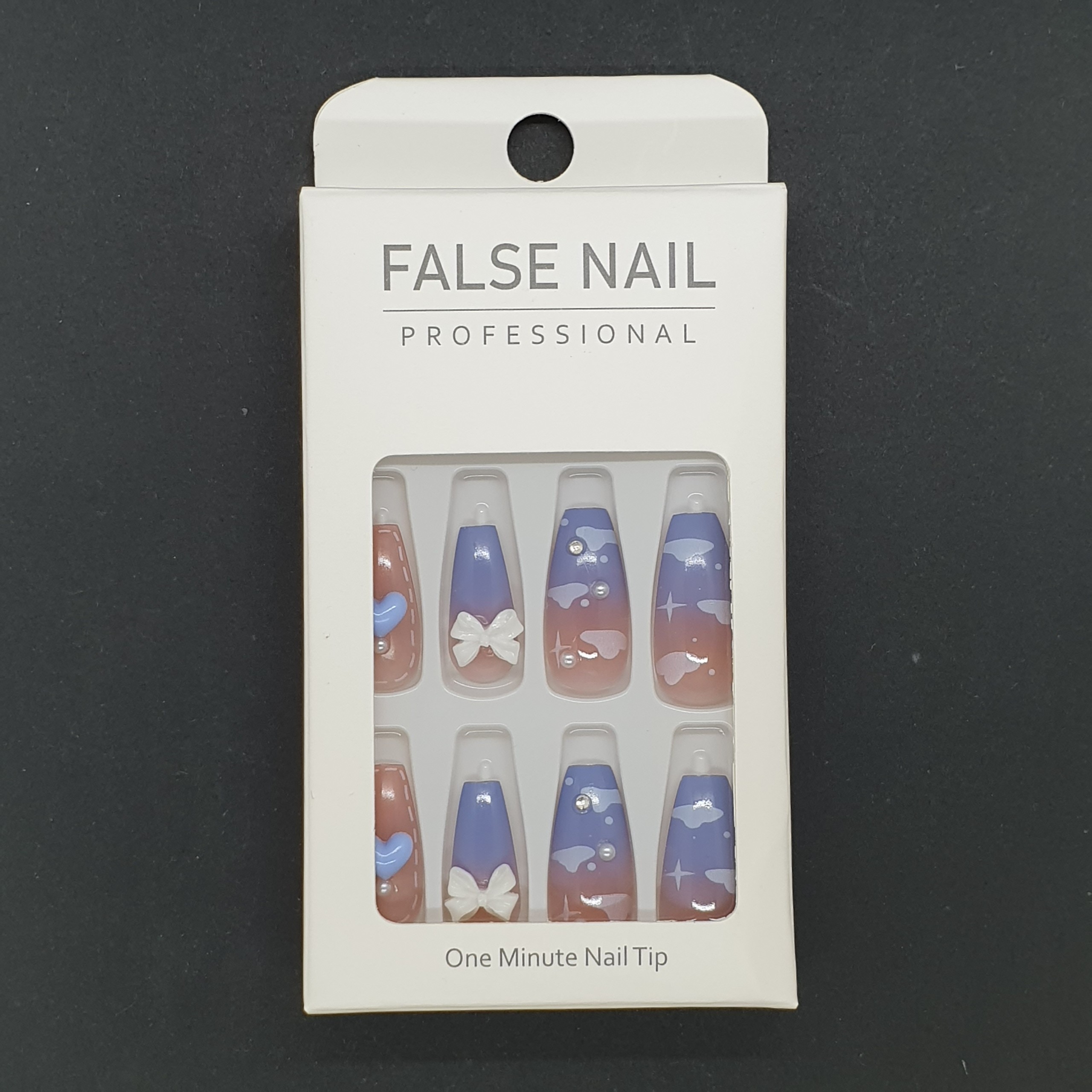 Bộ 24 móng tay giả đính đá họa tiết mây xanh  SẴN KEO DÁN