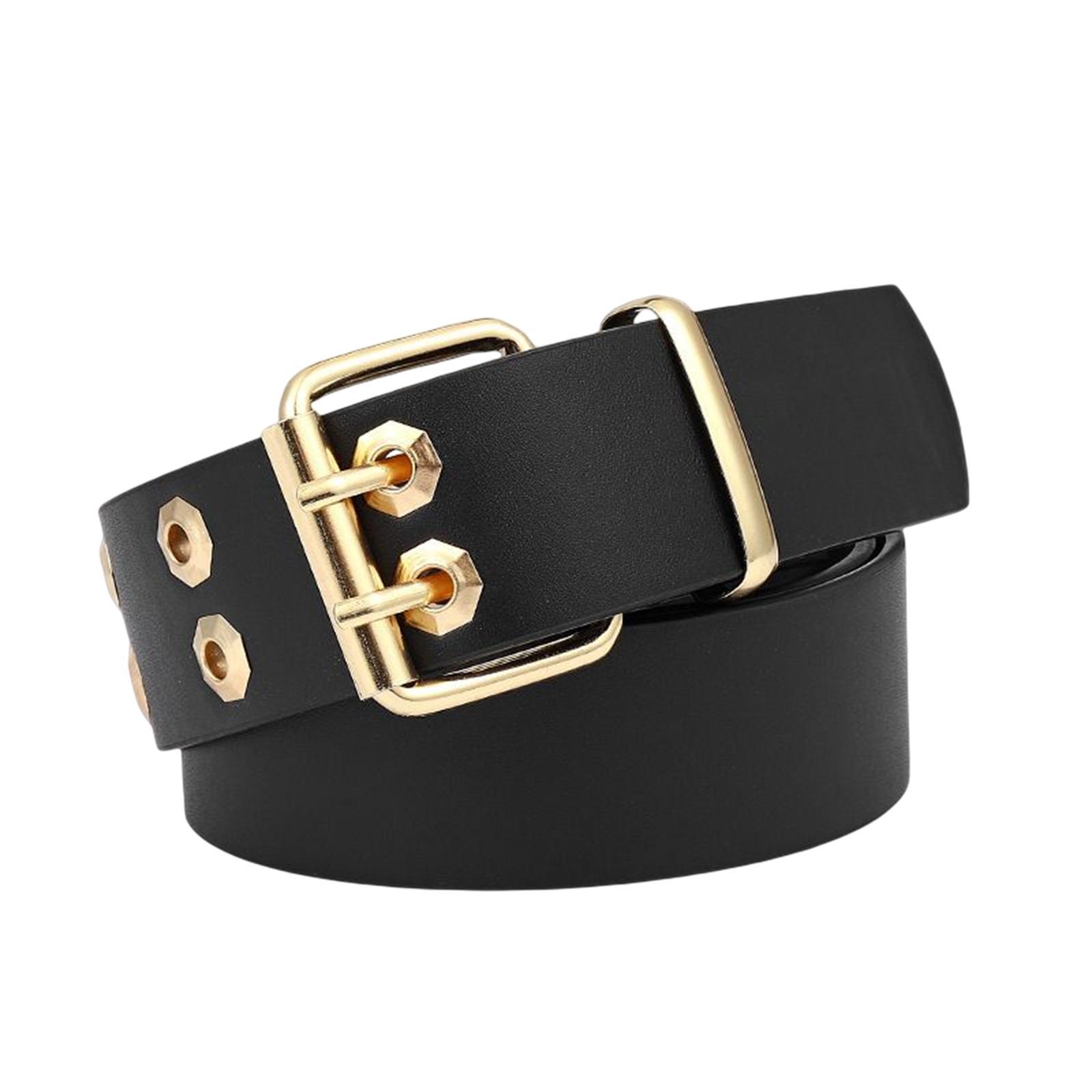 Double Grommet Belt with Pin Buckle Leather Waist Strap Women Men Belt