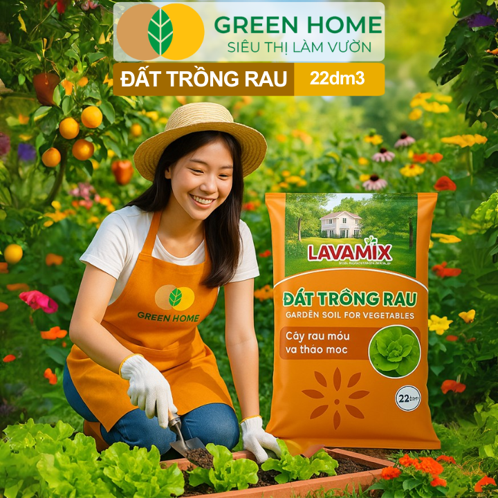 Đất Trồng Rau GreenHome, Bao 22dm3 (11kg), Hữu Cơ, Tiện Lợi, Đầy Đủ Dinh Dưỡng Cho Các Loại Rau, Củ, Quả