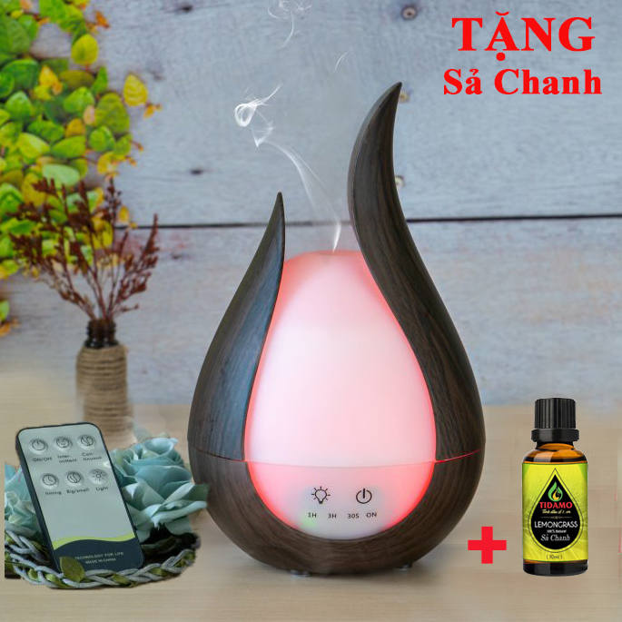 Combo Máy Khuếch Tán Tinh Dầu/ Máy Xông Tinh Dầu + Tinh Dầu Sả Chanh Nguyên Chất 10ML/ Chuyên Dụng Xông Tinh Dầu Gia Đình, Văn Phòng, Có Remote Điều Khiển và Đèn LED Biến Đổi Màu