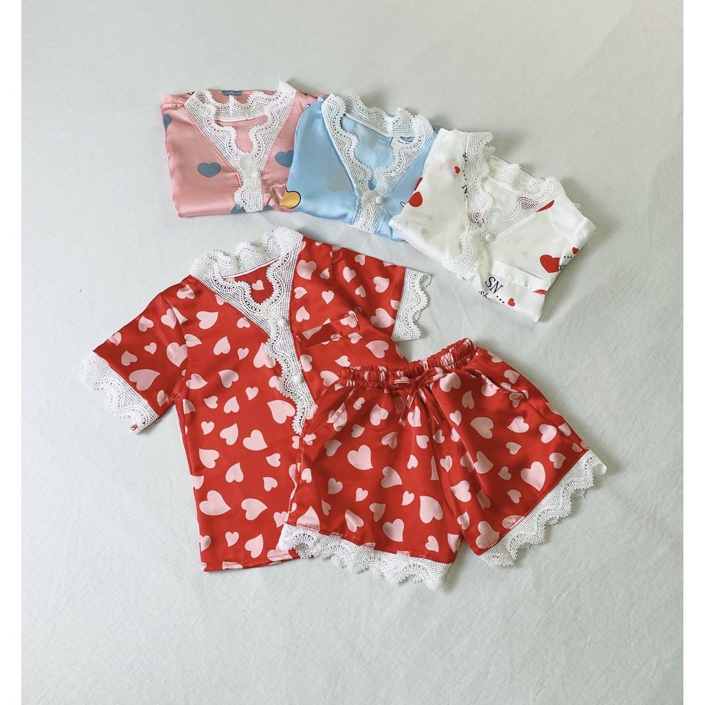 Bộ Ngủ Pijama Lụa Satin Tay Ngắn Siêu Xinh Cho Bé Gái