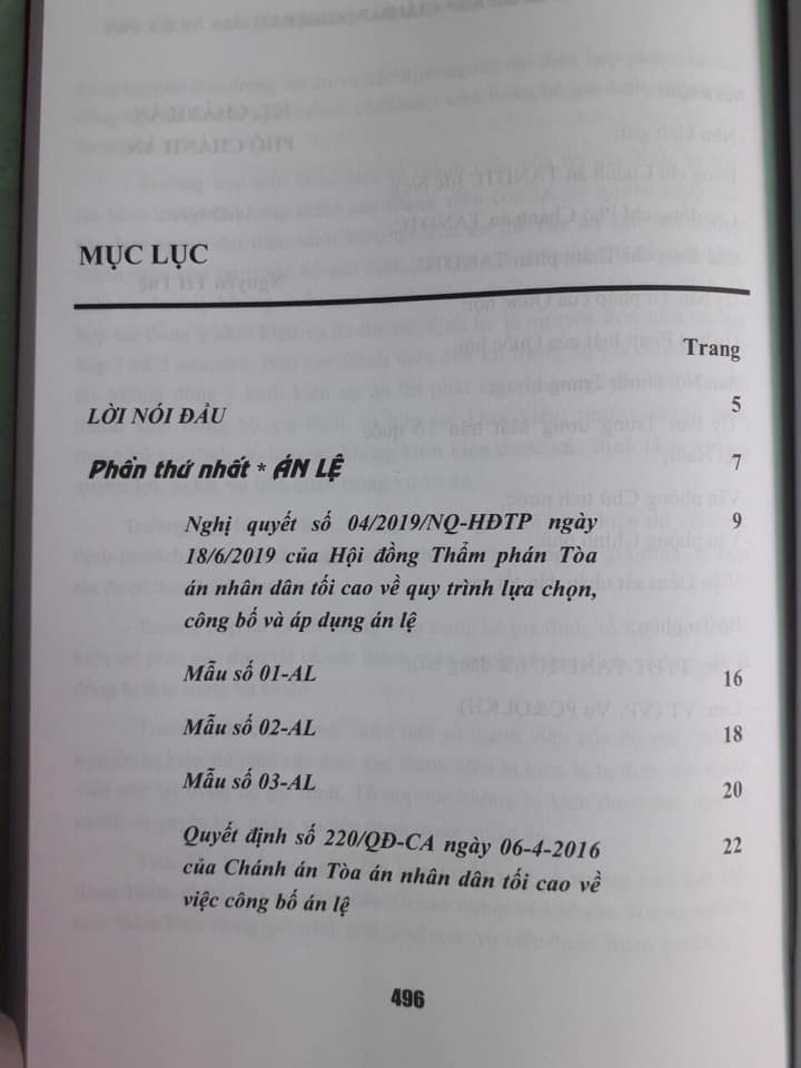 Án lệ và giải đáp nghiệp vụ của toà án nhân dân tối cao