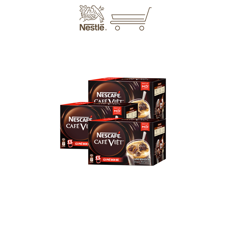 Combo 3 hộp cà phê hòa tan Nescafé café Việt đen đá (Hộp 15 gói x 16g)