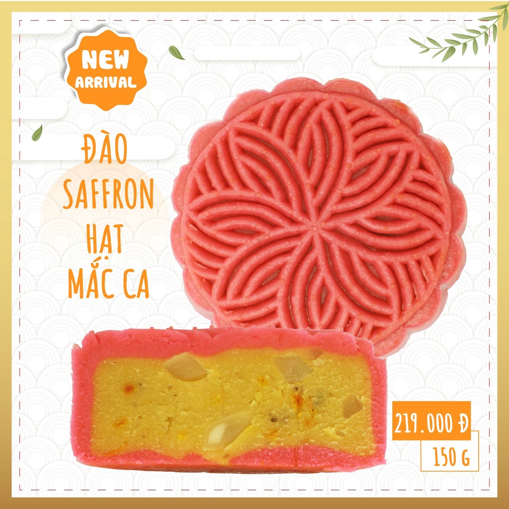 Bánh trung thu ăn kiêng, ít ngọt Đào Saffron Hạt Macca 150g (không trứng) Nonglamfood |Quà tặng healthy ý nghĩa