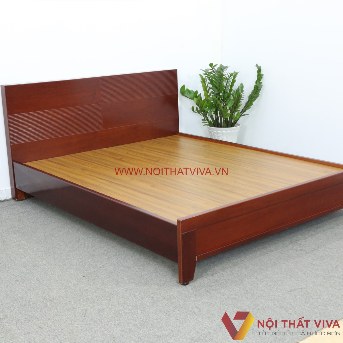 Giường Gỗ 4 Chân Cao Màu Xoan Đào MDF Phủ Melamine Chạy Chỉ Đẹp Giá Rẻ