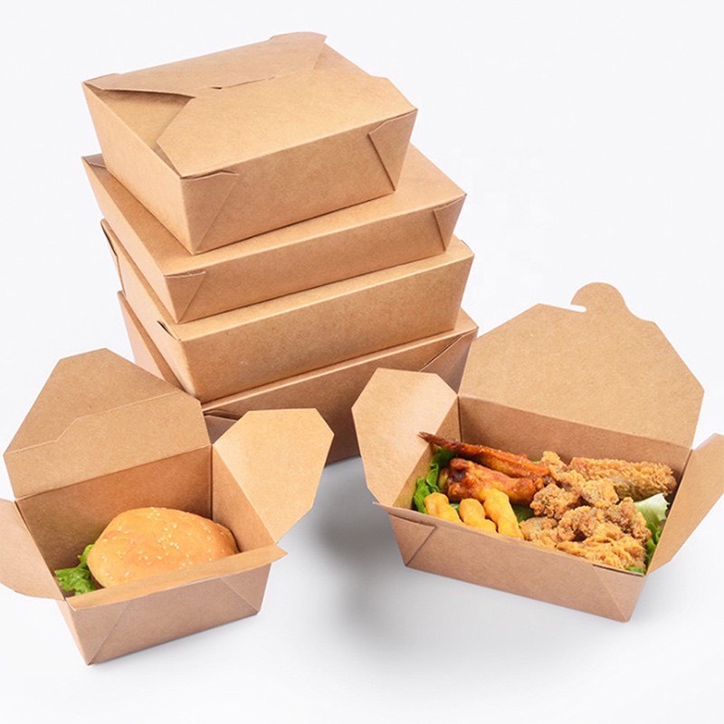 10 Hộp giấy đựng thức ăn hộp kraft vuông nắp gài , đựng thực phẩm, đựng cơm bảo vệ môi trường