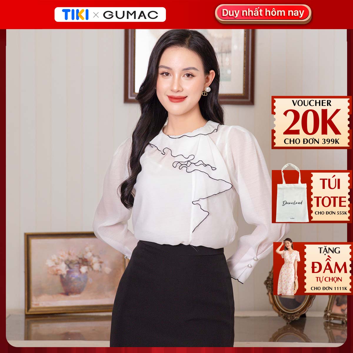 Áo kiểu viền bèo thời trang GUMAC AD10024