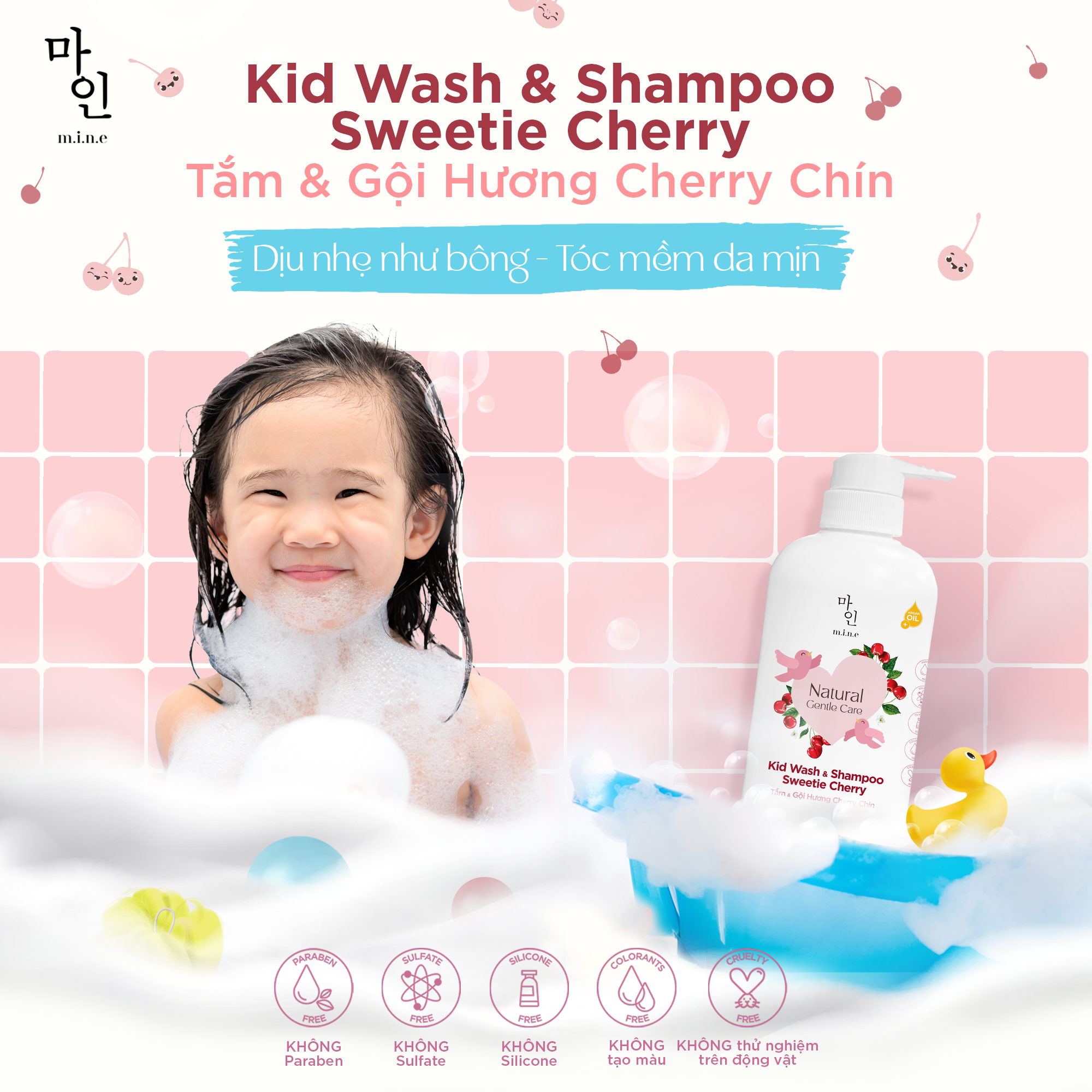 Sữa Tắm & Gội Hương Cherry Chín cho bé MINE - Kid Wash & Shampoo Sweetie Cherry