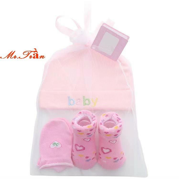 set 3 bộ sơ sinh cho bé gồm Mũ Bao chân Bao tay cotton