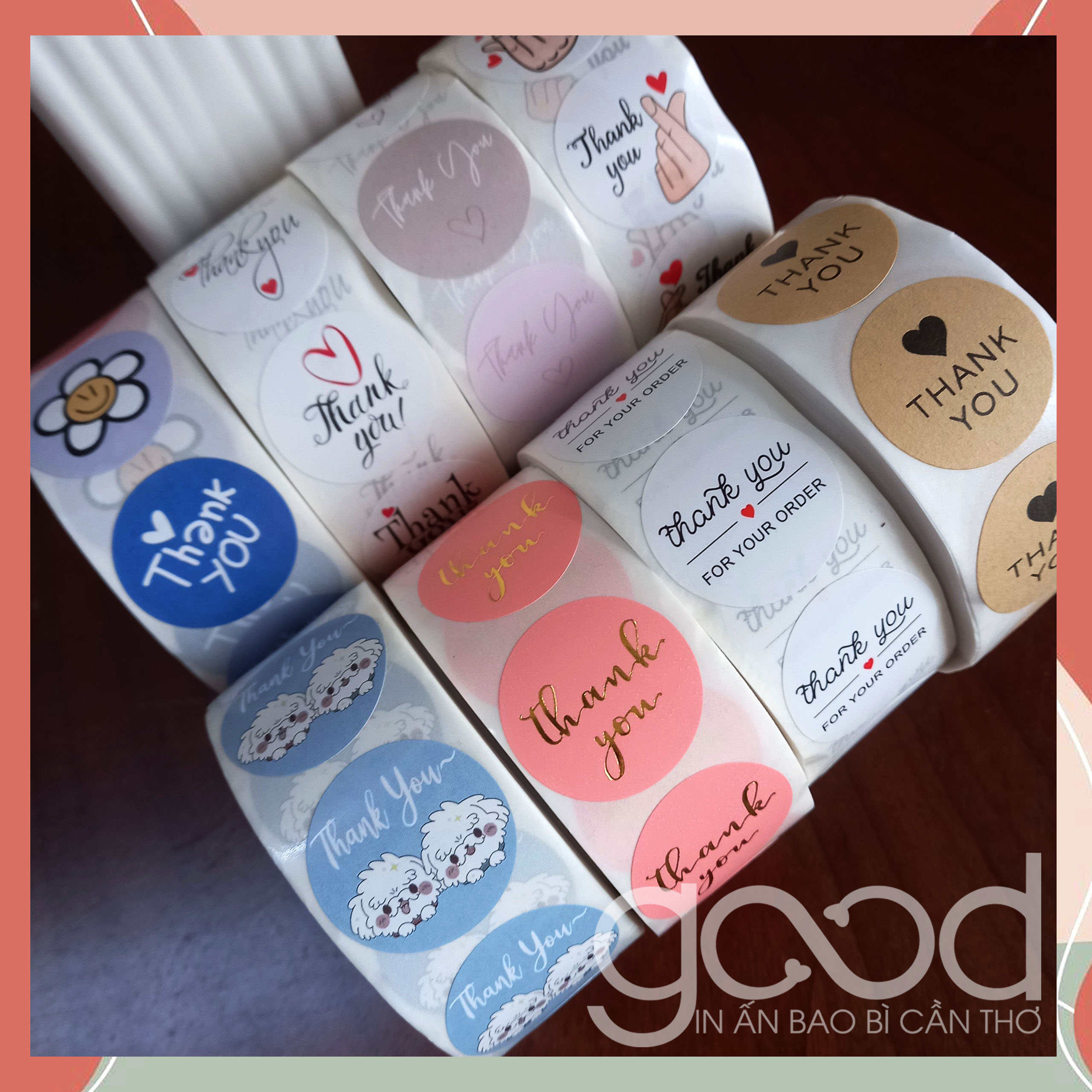 Set 100 nhãn dán sticker Thankyou mix mẫu ngẫu nhiên nhỏ xinh dành cho shop