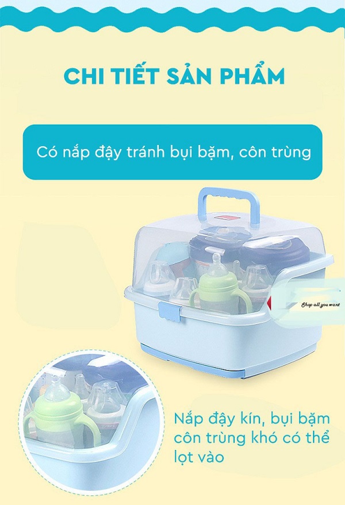 Khay úp Ly cốc, bình sữa có Nắp Cao cấp màu ngẫu nhiên - Tặng Bộ 5 khẩu trang Thái Dương TD09