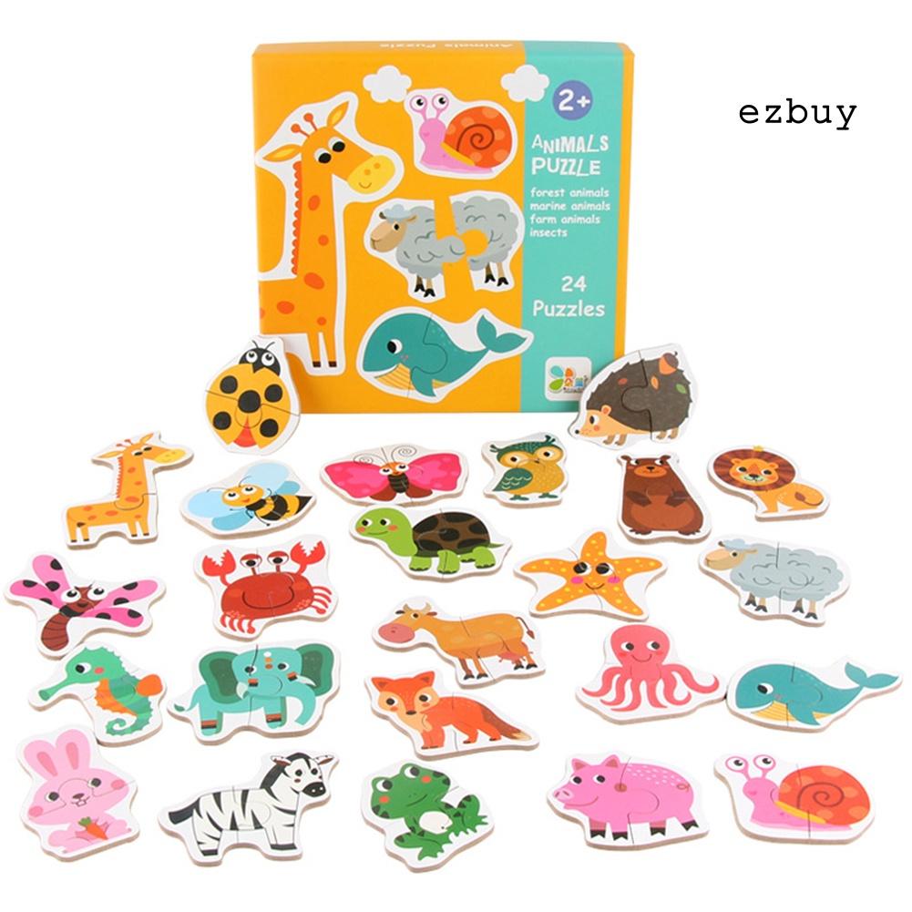 EY-24Pcs/Set Children Matching Puzzle Game Animal Cognition Kids Educational Toy