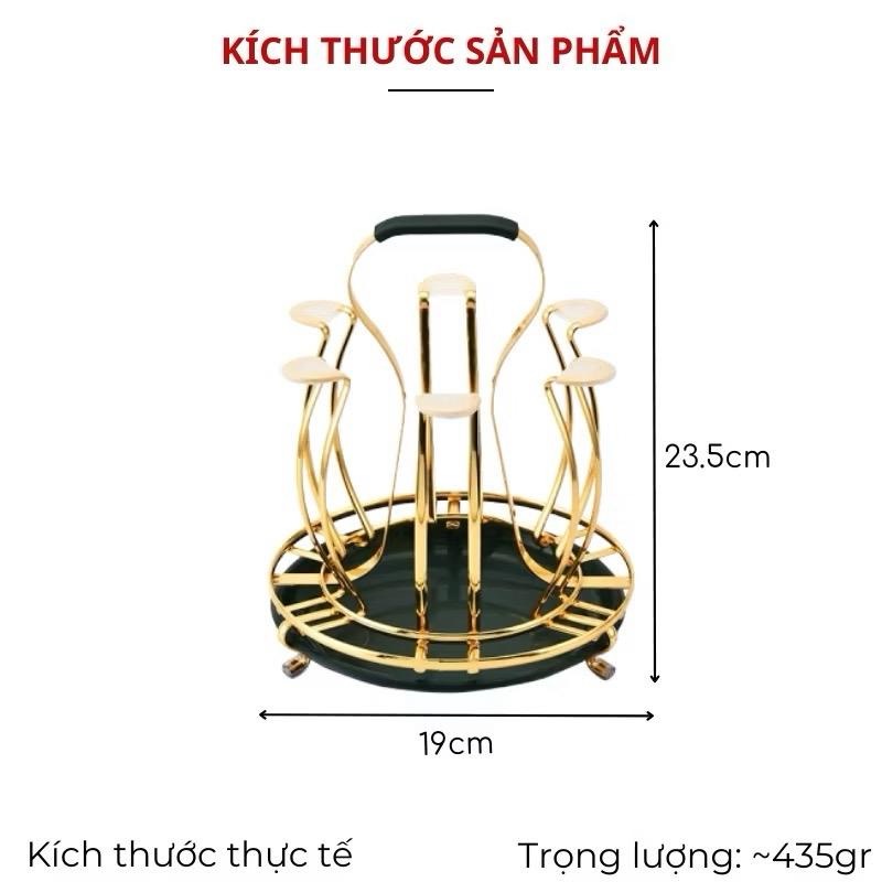 [AnhOtShop] Giá Úp Cốc Chén Mạ Vàng Cao Cấp – Kệ Để Ly Có Khay Hứng Nước, Tay Cầm Tiện Lợi, Sang Trọng Cho Bàn Trà &amp; Bếp (Loại 1)