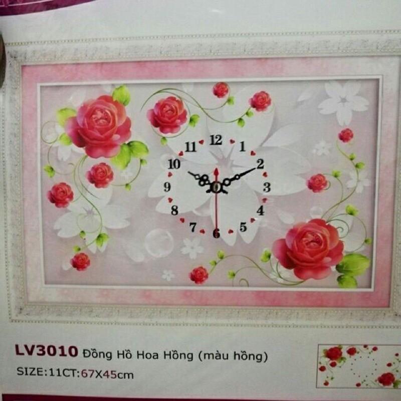 Tranh thêu chữ thập Đồng Hồ Hoa Hồng LV3010  chưa thêu