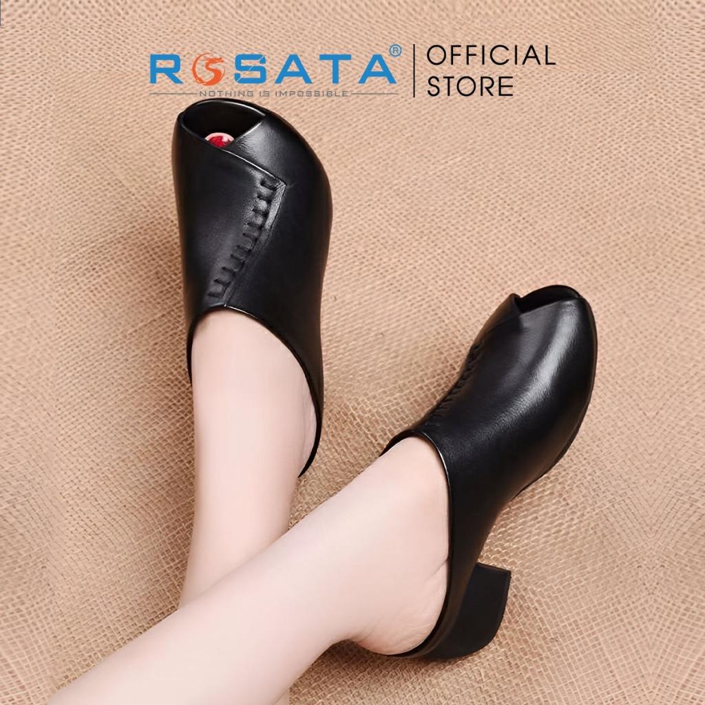 Giày sục nữ đế cao 5cm hở mũi da nhám kiểu dáng đơn giản thoải mái màu đen ROSATA RO411
