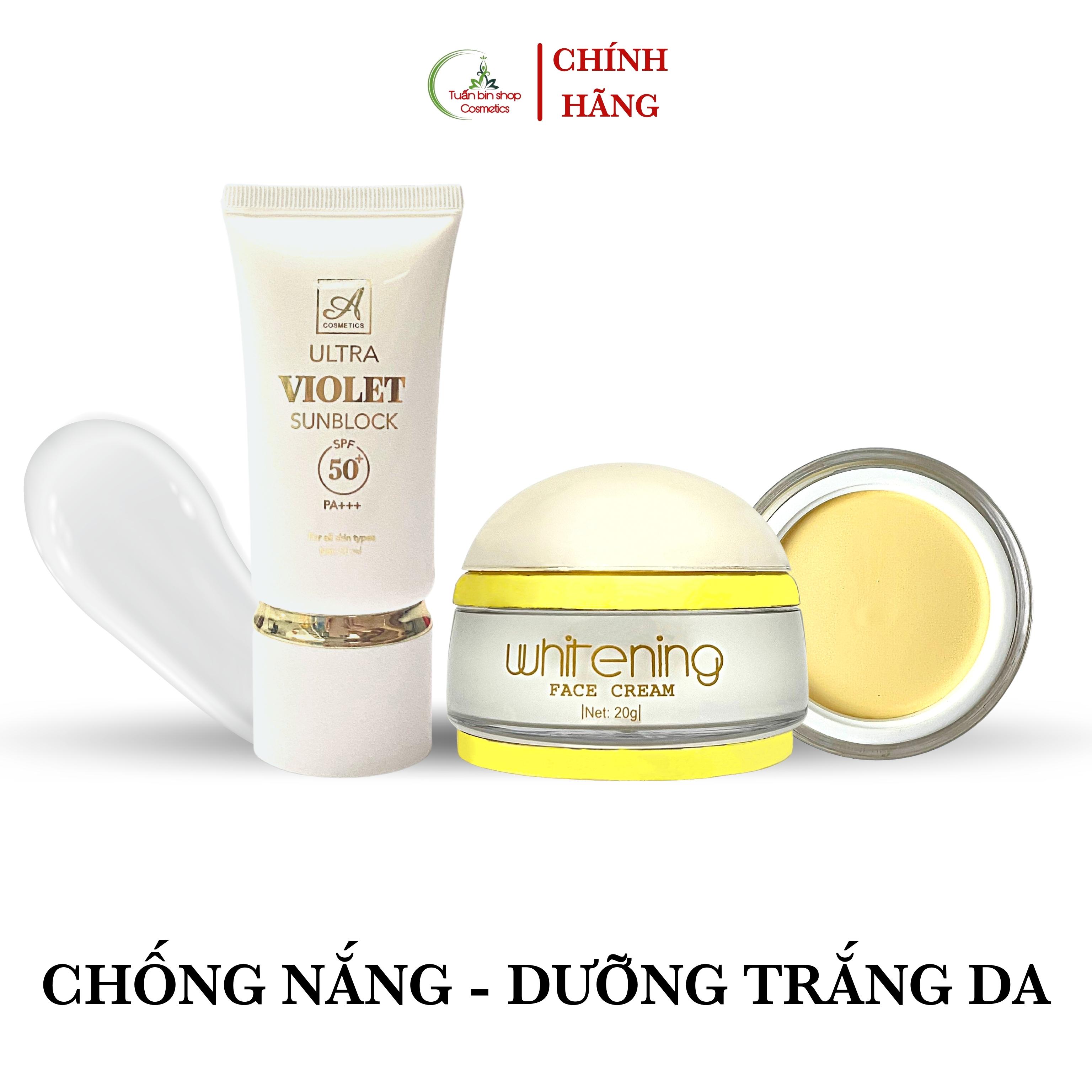 Combo dưỡng trắng da mặt, sáng da Acosmetics, kem face pháp, kem chống nắng nâng tone kiềm dầu ultra violet 70g