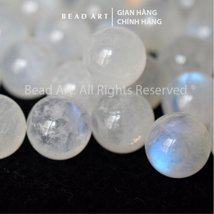 9MM Đá Moonstone, Mặt Trăng Ánh Cầu Vồng Tự Nhiên Loại AAAA, Đá Phong Thuỷ, Mặt Dây Chuyền, Chuỗi Hạt, Mệnh Kim, Thuỷ - Bead Art