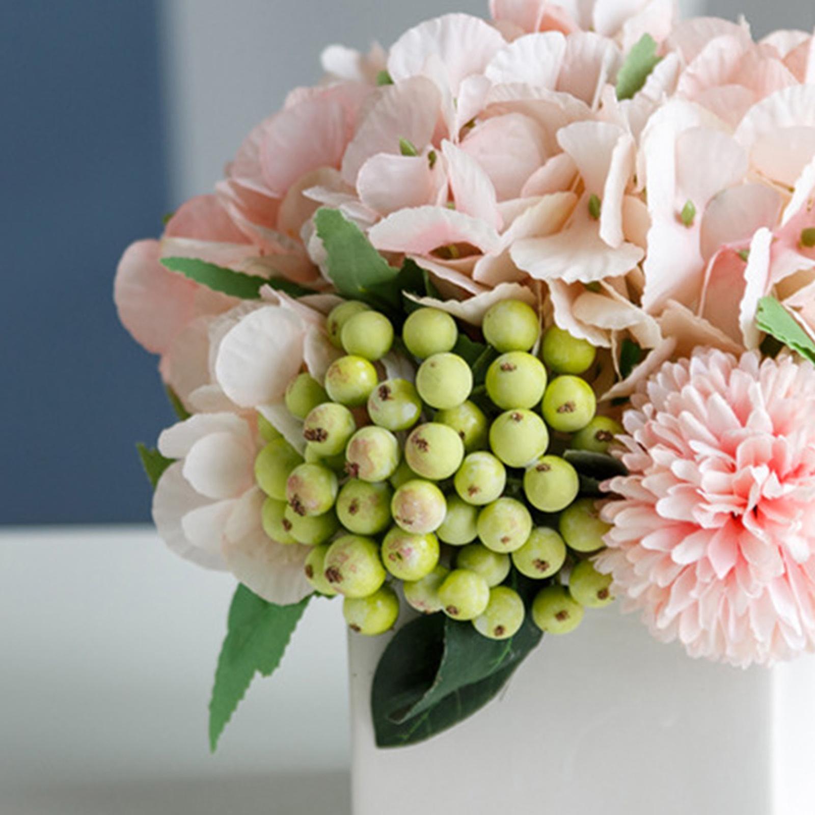 2x Artificial Silk Flowers Fake Hydrangea Garden Wedding Decor with Vase