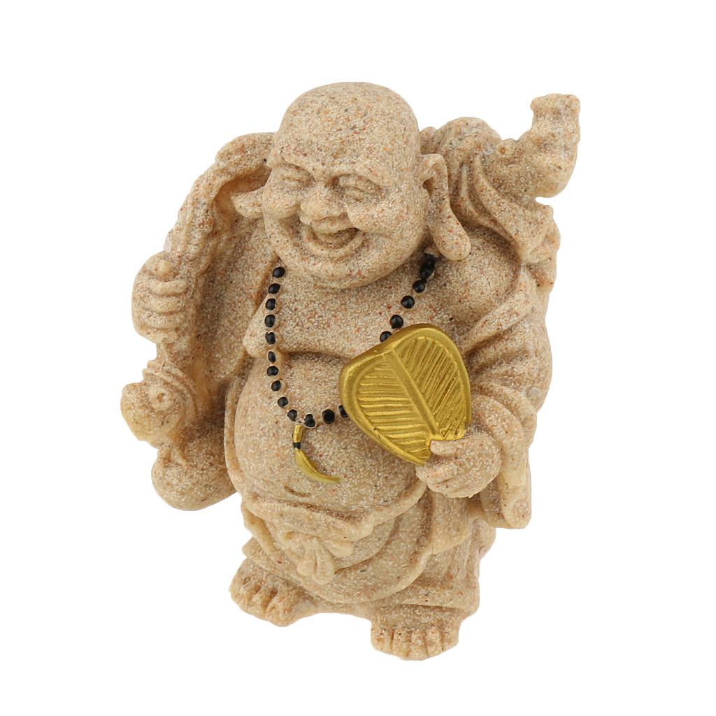 Generic Sandstone Maitreya Happy Smile Buddha Statue Sculpture Hand Carved Figurine