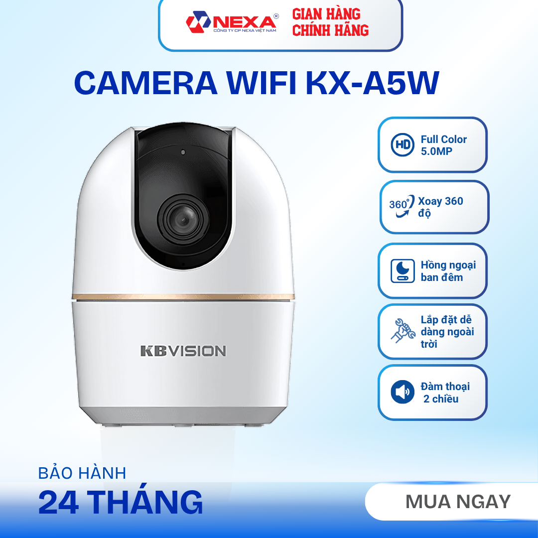 Camera Wifi KBVISION KX-A5W 5MP Xoay 360°, Đàm Thoại 2 Chiều, Cảnh Báo Chuyển Động, Hàng Chính Hãng