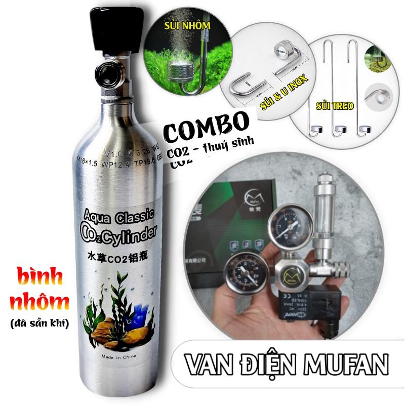 COMBO Bình CO2 Nhôm 1 Lít + Van Điện Mufan & Cốc Sủi (tuỳ chọn) | Bộ CO2 Cho Hồ Cá Thuỷ Sinh