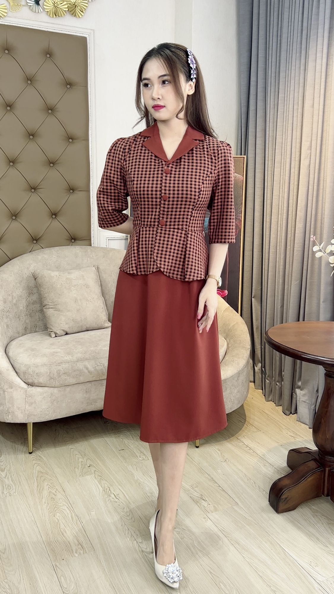 Đầm Quý Bà [ Linh Trà ] (TM 374)Màu Sắc Trẻ Trung Tươi Sáng Sang Trọng Đi Làm Đi Tiệc Cho Trung Niên