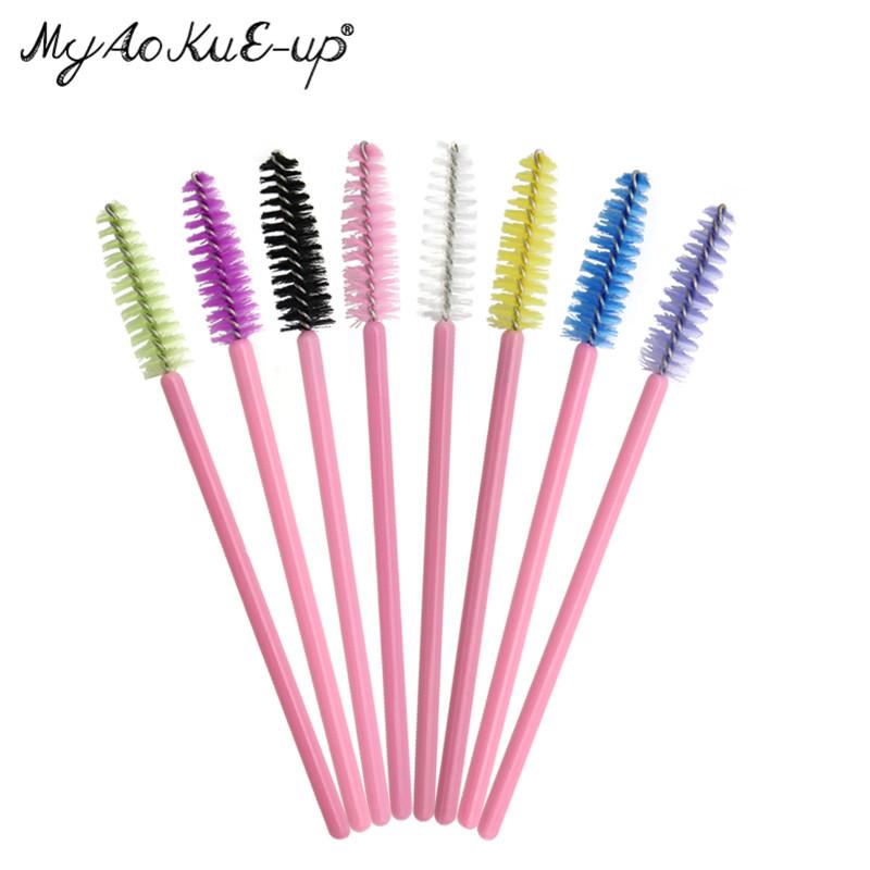 Màu hồng Trang Điểm Bàn Chải Lông Mi 200 cái Dùng Một Lần Mascara Wands Nylon Nhựa Bàn Chải Lông Mi Lông Mày Comb Brushes Make Up bàn chải