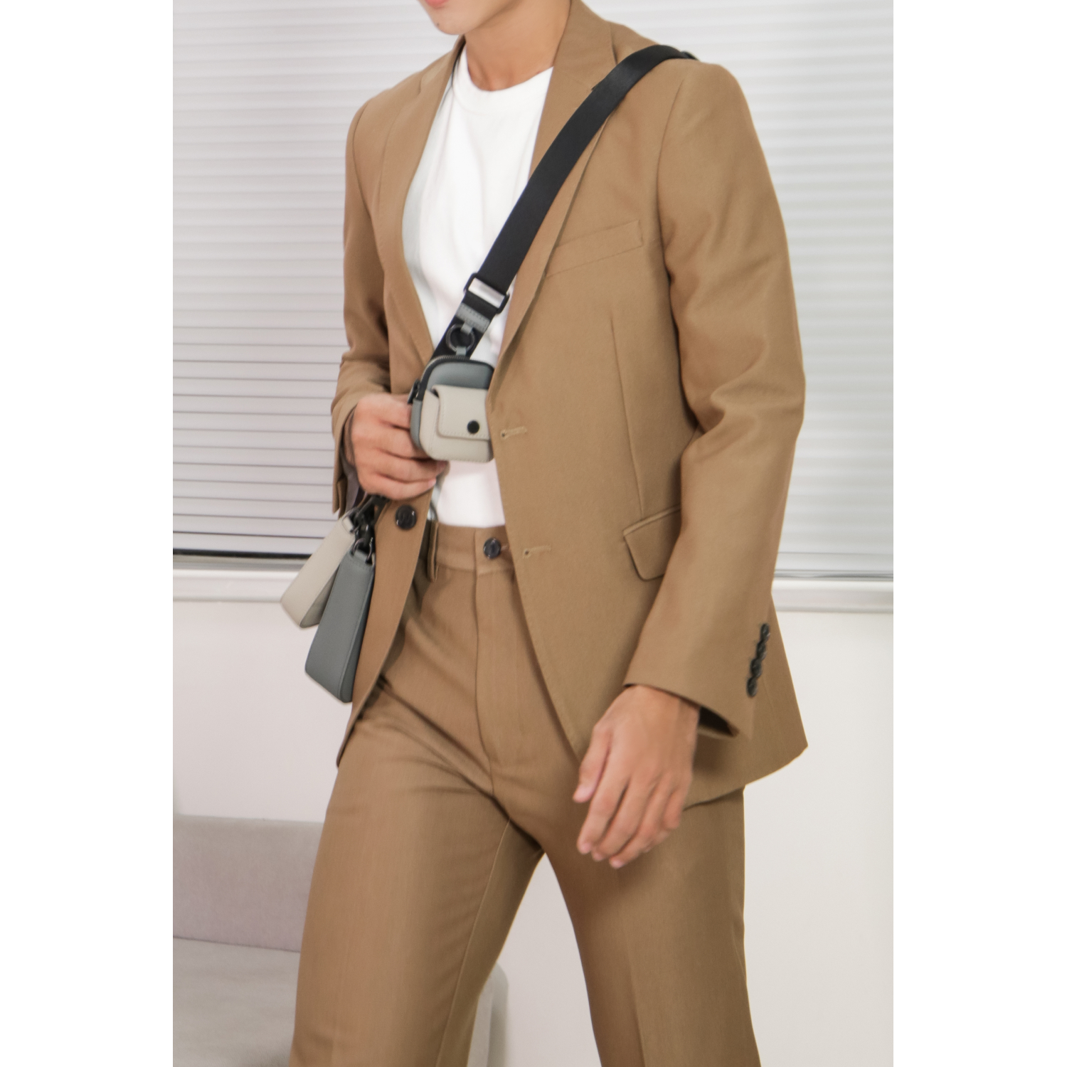 Bộ suit Khaki công sở may đo, thiết kế hai hàng khuy đơn, BASIC-SUIT-2 kiểu dáng Slim Fit, phong cách thanh lịch và sang trọng - HY.WO