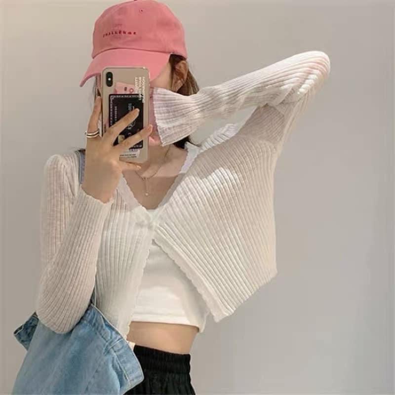 Áo Croptop Cardigan Mỏng, Áo Khoác Ngoài Dáng Ngắn 3 Màu Đen Trắng Be, Labibi