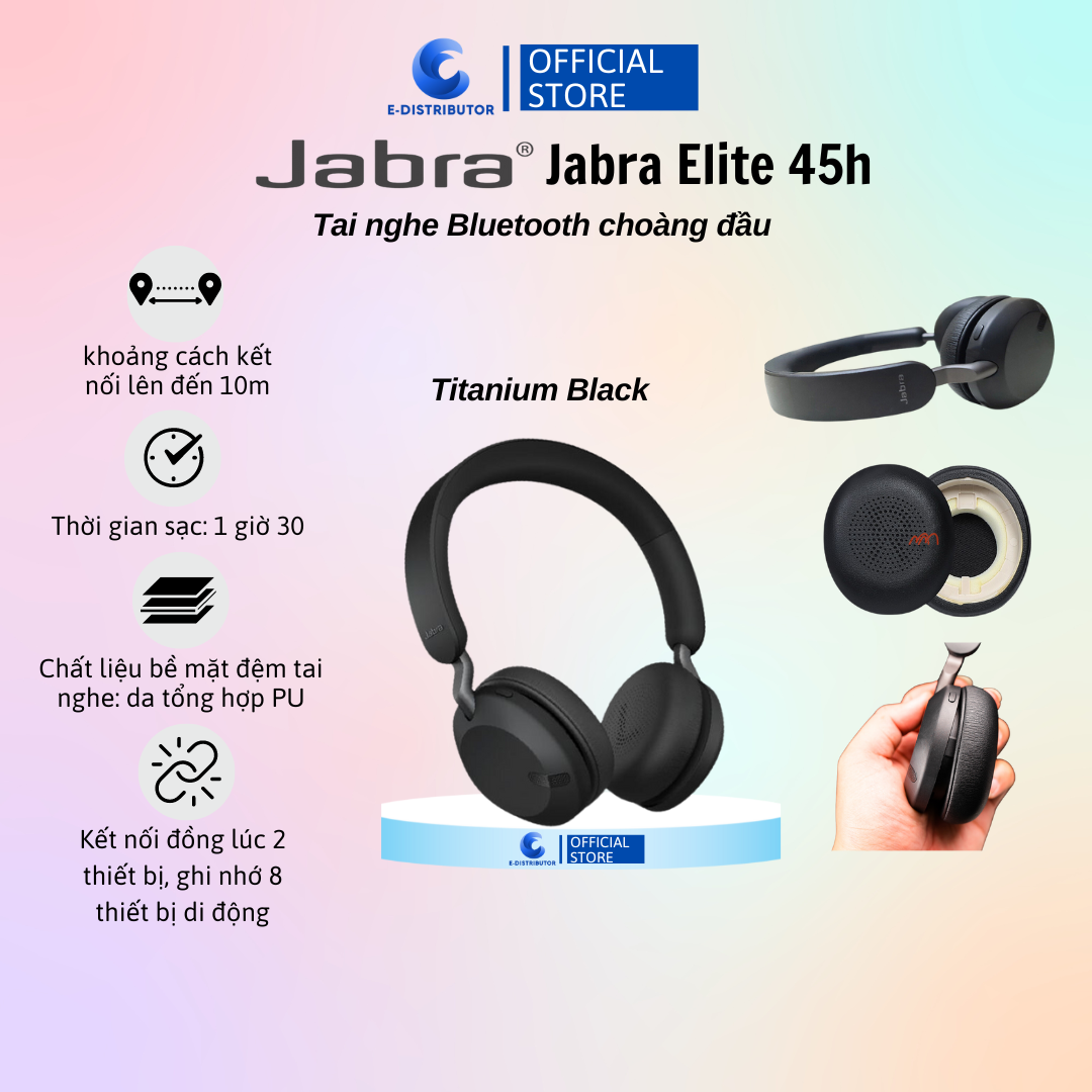 Tai nghe Bluetooth choàng đầu Jabra Elite 45h philips - Hàng Chính Hãng - Bảo Hành 12 Tháng
