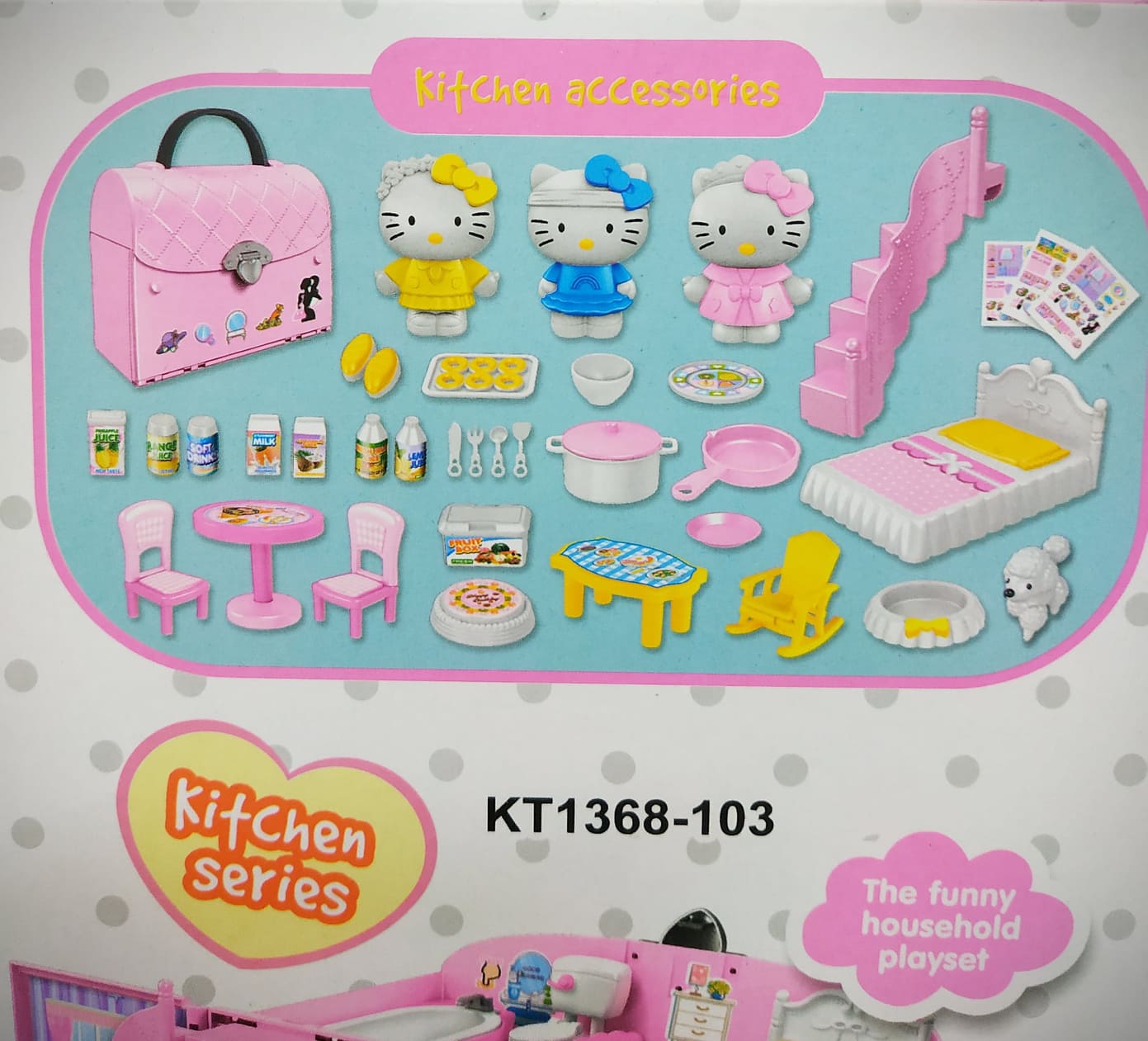 Bộ đồ chơi ngôi nhà khép kín Dream House Hello Kitty mẫu phòng bếp gấp gọn dạng túi xách cao cấp kèm đồ nội thất