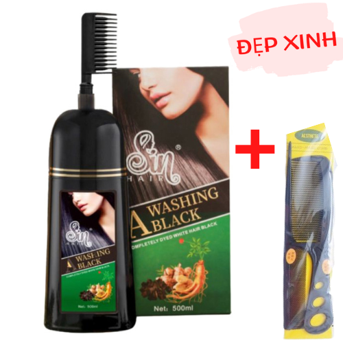 Dầu Gội Phủ Bạc SIN HAIR Nhật Bản 500ml Chiết Xuất 100% Thảo Dược Thiên Nhiên, Tặng Kèm Lược Chải Tóc