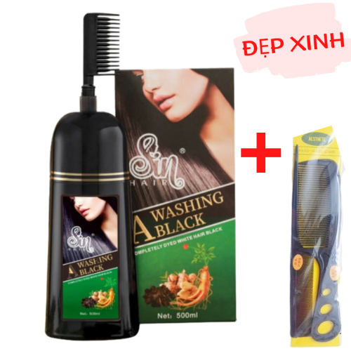 Dầu Gội Phủ Bạc SIN HAIR Nhật Bản 500ml (Màu Đen) Chiết Xuất 100% Thảo Dược Thiên Nhiên, Tặng Kèm Lược Chải Tóc