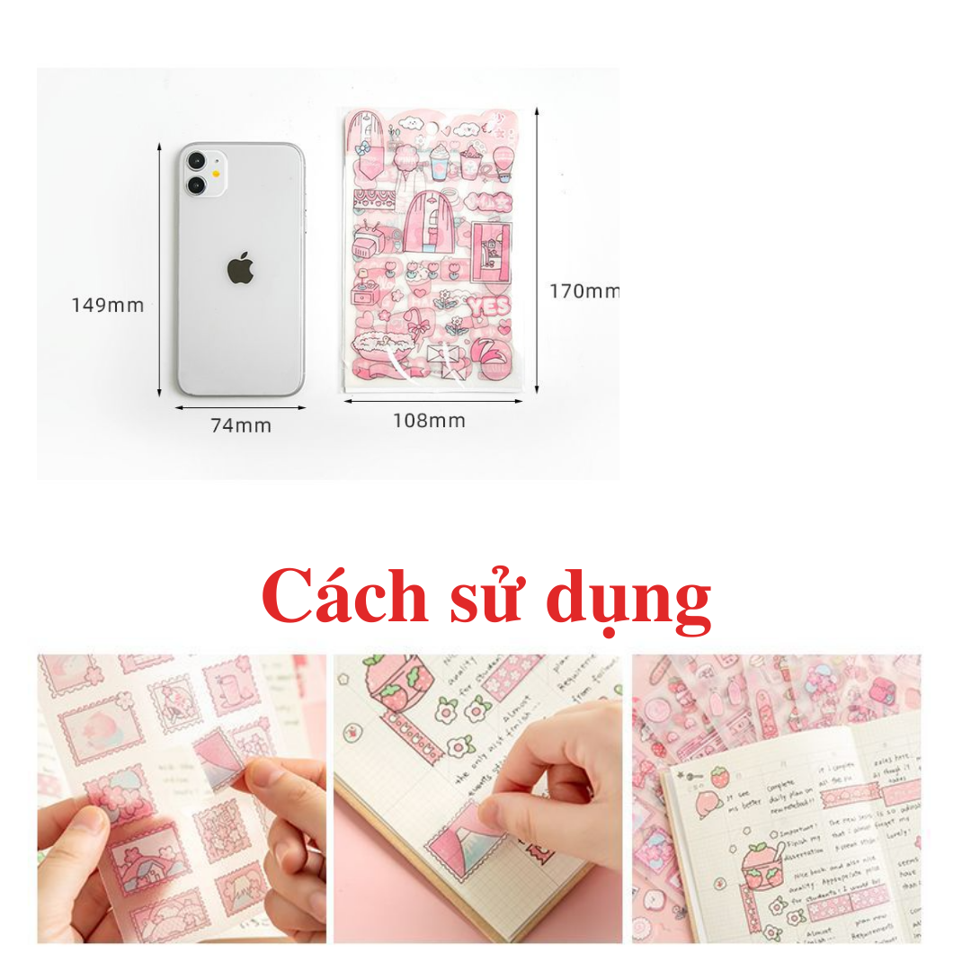 Set 4 Tờ Nhãn Dán Trang Trí Dễ Thương Cho Sổ Tay - STYLE_B , Sticker Trang Trí Dễ Thương Phong Cách Màu Hồng