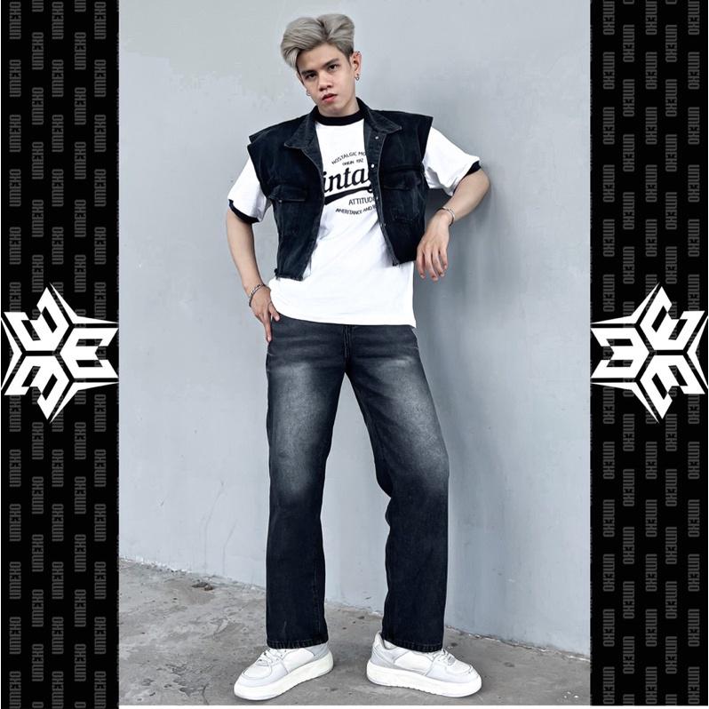 UMEKO Áo Gile Jean, Áo Khoác Denim Unisex Form Crop Dáng Rộng Không Tay Phong Cách Y2K Streetwear Cá Tính Hot Hè 2023