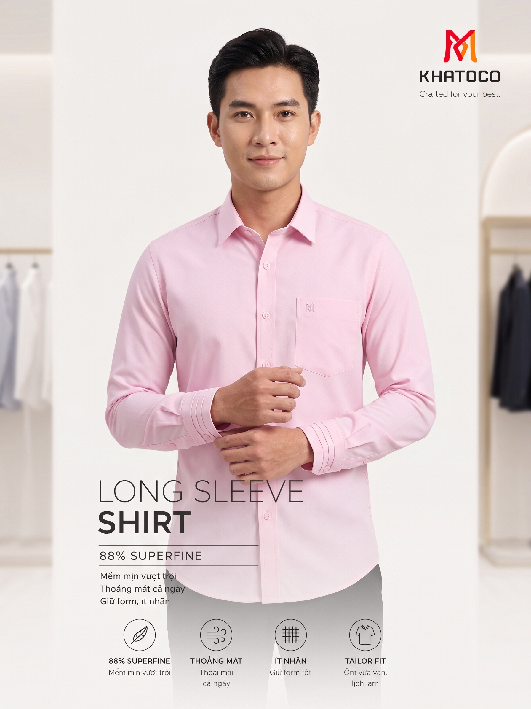 Áo sơ mi Khatoco tay dài (S-3XL)