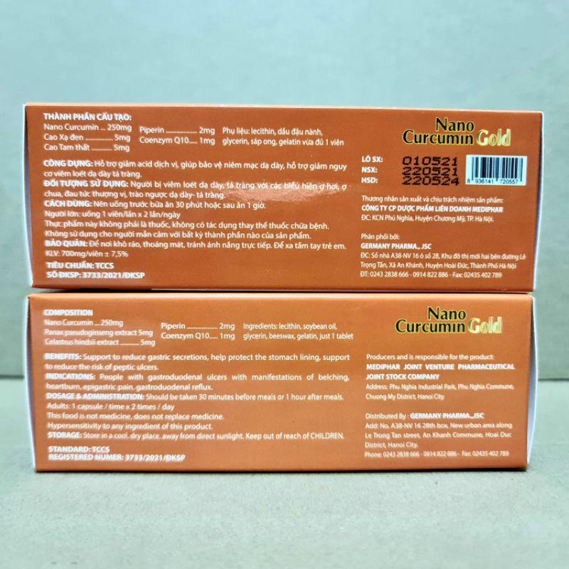 Nano Curcumin Gold - Giúp giảm các triệu chứng viêm loét dạ dày, tá tràng, thượng vị, hang vị (Hộp 30 viên)