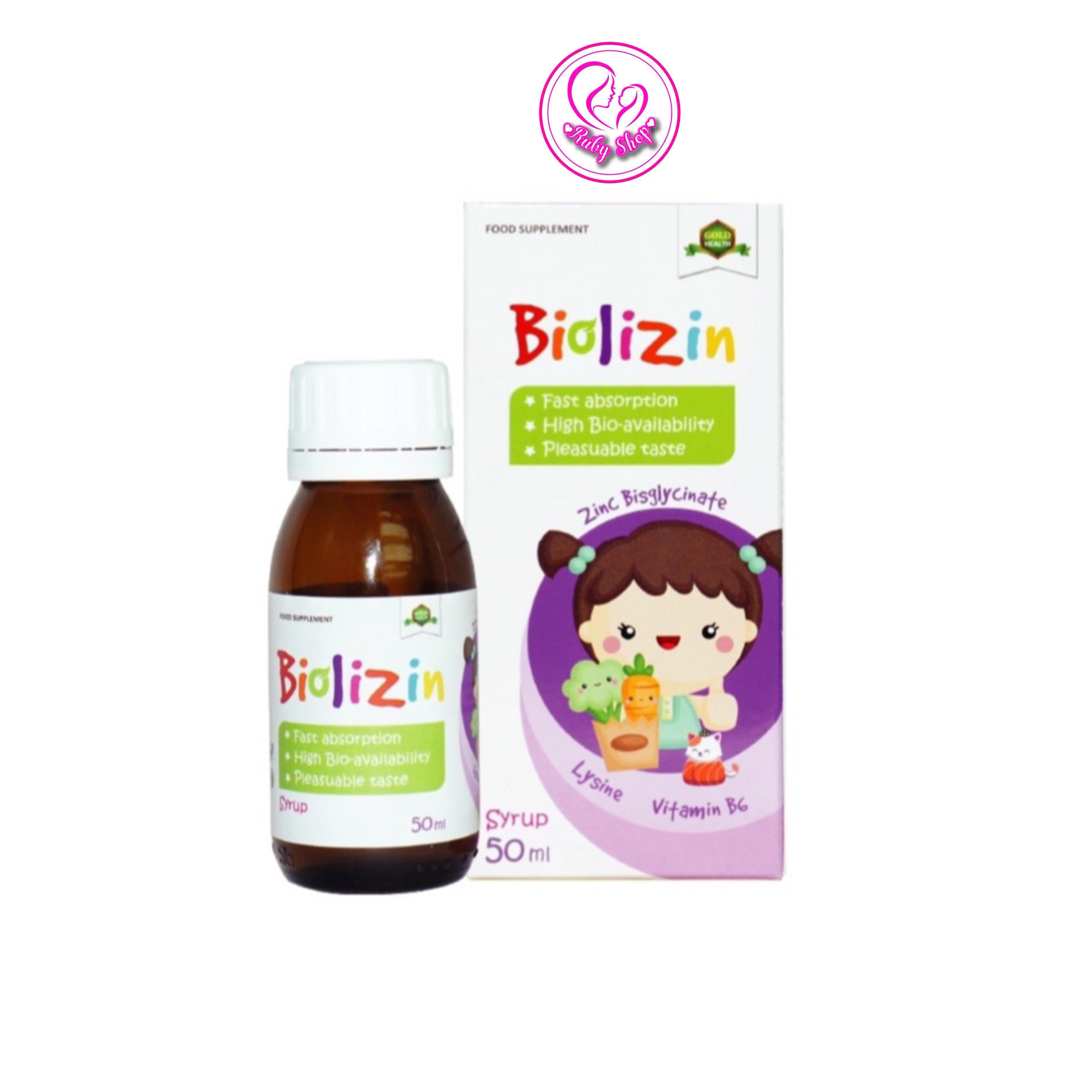 Kẽm Biolizin chai 30ml vị đào hỗ trợ bé ăn ngon tăng cân tăng đề kháng