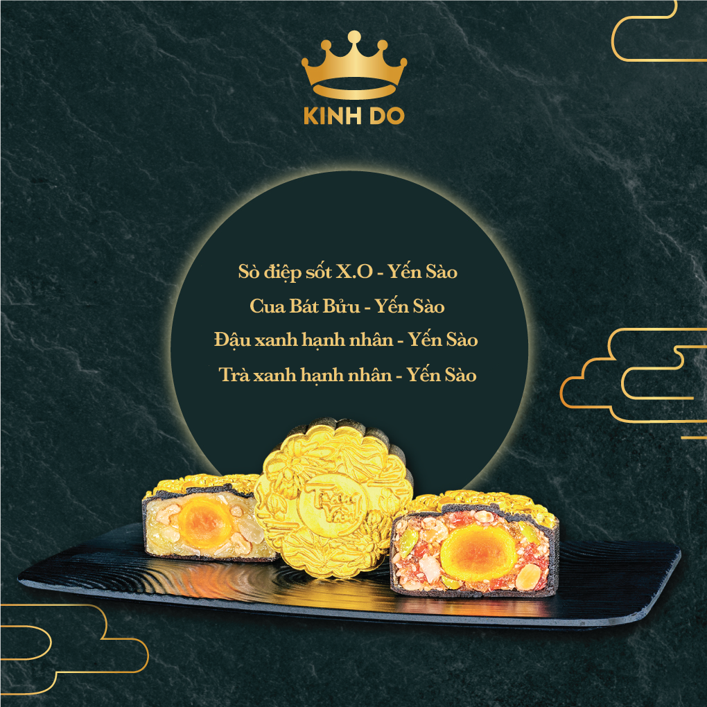 Hộp bánh trung thu Kinh Đô - Trăng Vàng Black &amp; Gold Yến Sào: 4 Bánh x 160gr và Trà